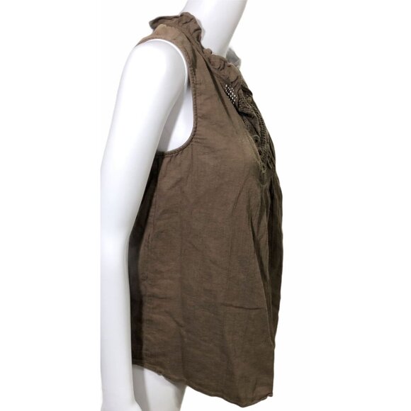 Ann Taylor Loft Shirt Boho Top Sleeveless Women M Brown Cotton V Neck - Picture 7 of 8